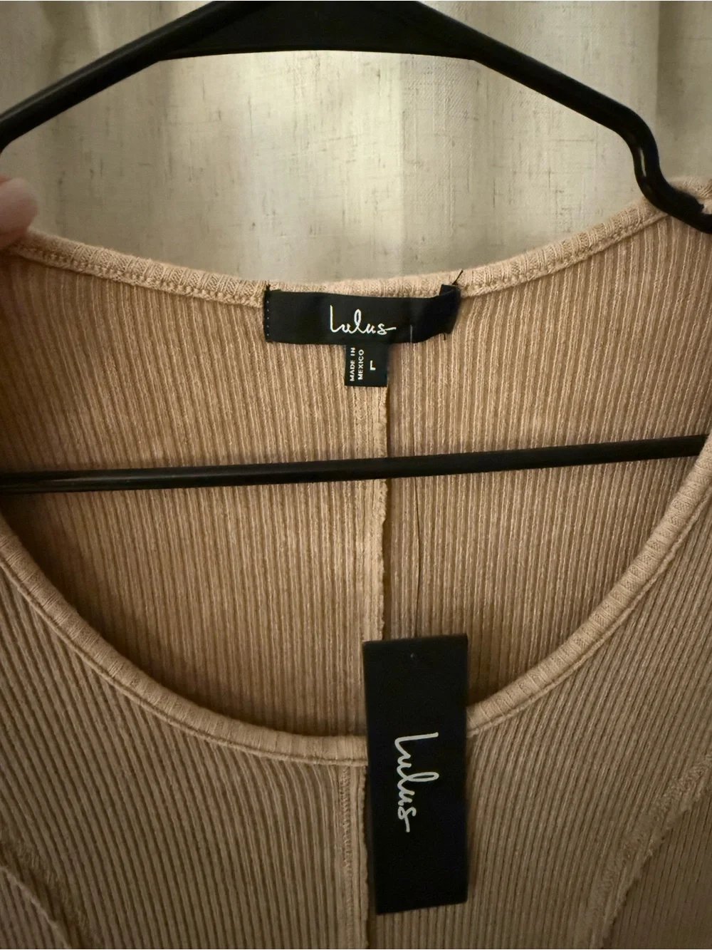 Lulu's Beige Ribbed Long-Sleeve Fit & Flare Dress